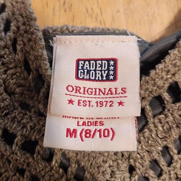 Vintage Y2k Faded Glory army green knit crochet boho mermaid camisole tank top - Picture 4 of 4